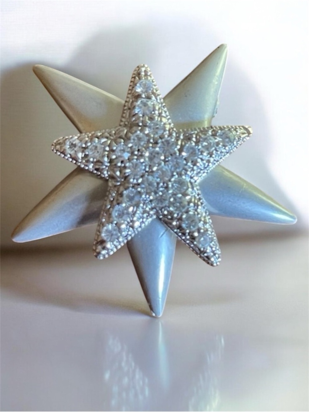Brushed Silver Sisi Star Layered Starburst Brooch Rhinestone Crystal LB Brooch